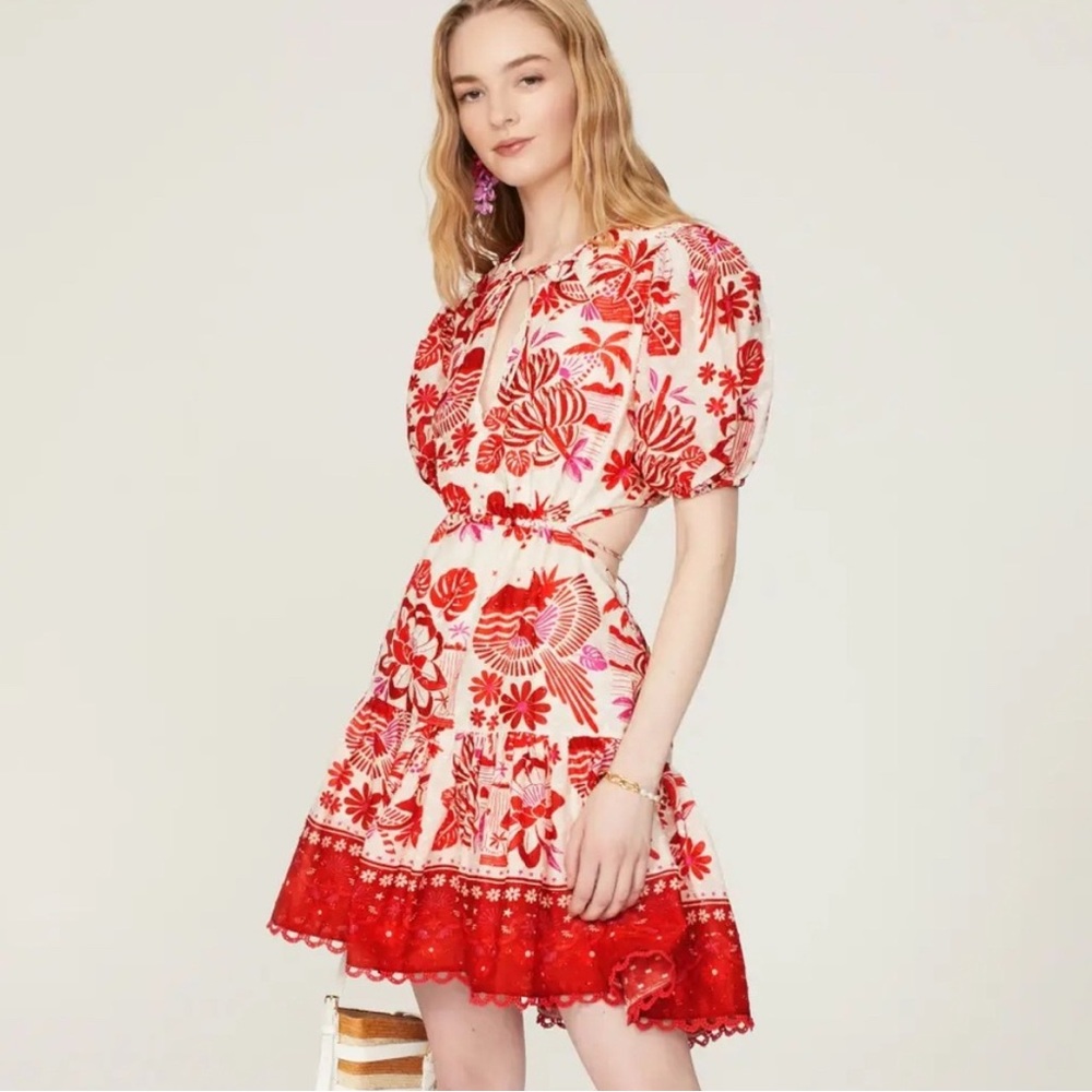 FARM Rio Tiles Off White Mini Dress. Size XL. Worn Once. Perfect Condition!